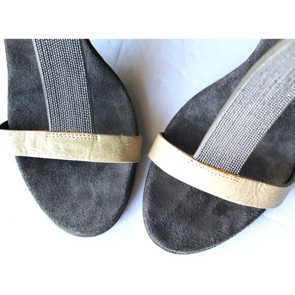 Brunello Cucinelli Monili T-Strap Leather Sandal Block Heel / Size 37 / Grey - Picture 6 of 11